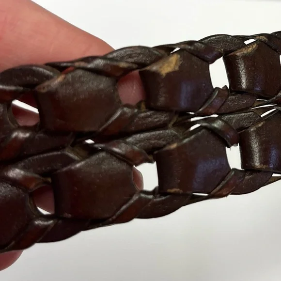 Haggar dark brown chain link vintage leather belt woven western unisex boho #8 - Picture 10 of 12
